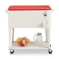 thumbnail image 3 of 80 Quart Rolling Cooler Cart with Swivel Wheels, Portable Outdoor Ice Chest with Bottle Opener and Bottom Storage Tray for Patio Party, Picnic, BBQ, Camping, Red & White Box, 3 of 9