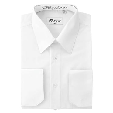 Berlioni Italy Men's Convertible Cuff Solid Long Sleeve Dress Shirt Snow White