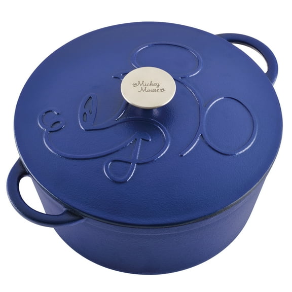 Farberware Disney Bon Voyage 4.75 Quart Pre-Seasoned Cast Iron Dutch Oven with Lid, Induction Compatible, Metal Utensil, Broiler and Oven Safe to 500°F, Blue