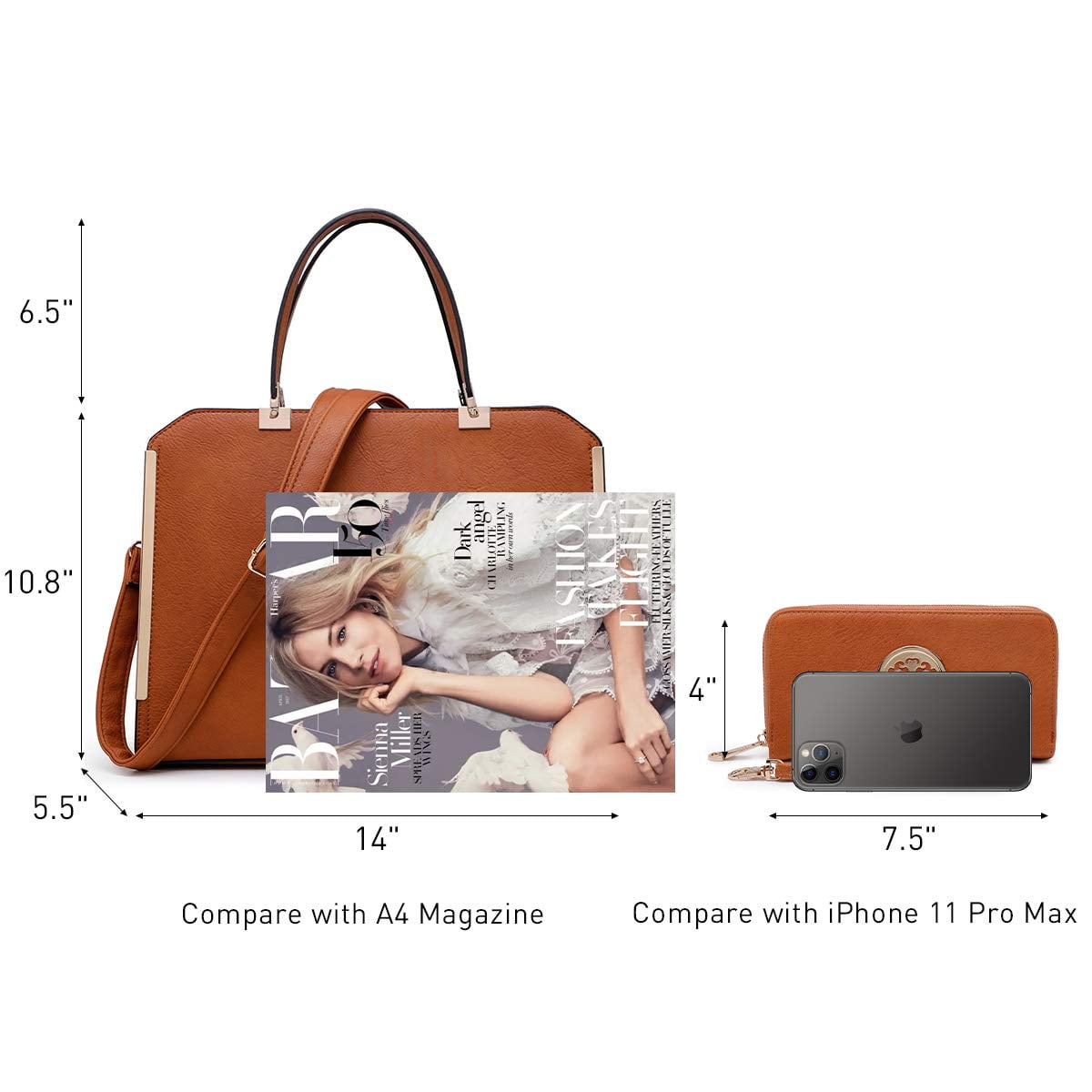 Dasein Women Large Satchel Handbag Shoulder Purse top Handle Work Bag Tote with Matching Wallet