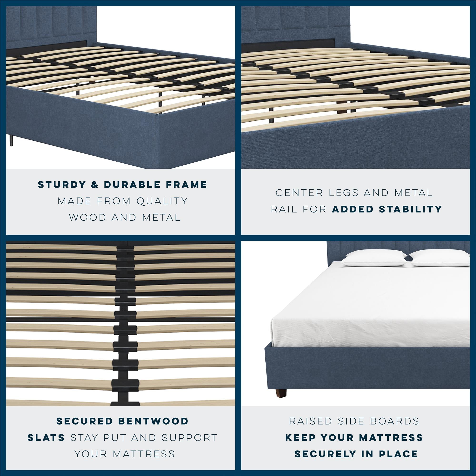 Novogratz Brittany Tufted Upholstered Bed Frame, Queen, Blue Linen