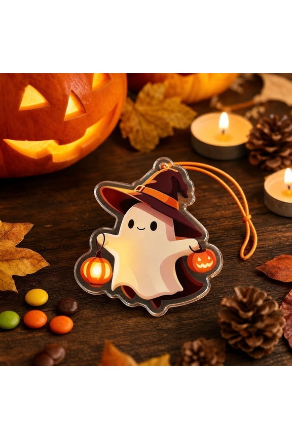 Cute Ghost Pumpkin Pendant, Halloween Hanging Ornament with Led Light, Spooky Party Decoration for Bag Charm, Kawaii Keychain for Trick or Treat