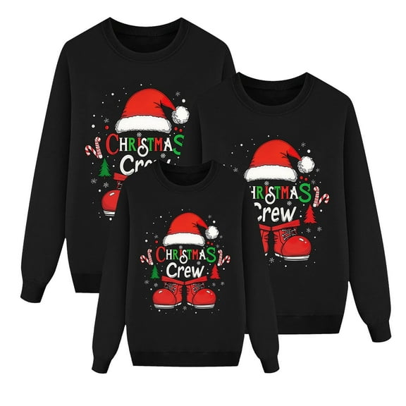2026 Christmas Matching Family Sweatshirts Xmas Funny Graphic Long Sleeve Holiday Pullover Tops Mommy Daddy And Me Festival Outfits