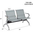 thumbnail image 5 of Kinbor 2-Seat Guest Chairs Office Furniture Reception Waiting Chair Airport Bench Steel Frame, Sliver, 5 of 7