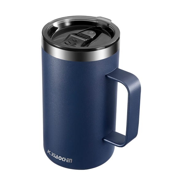 KXIAOCHEN Taza de café aislada con tapa, taza de café de acero inoxidable, vaso de café al vacío de doble pared con asa, taza de café térmica de viaje premium (azul marino)