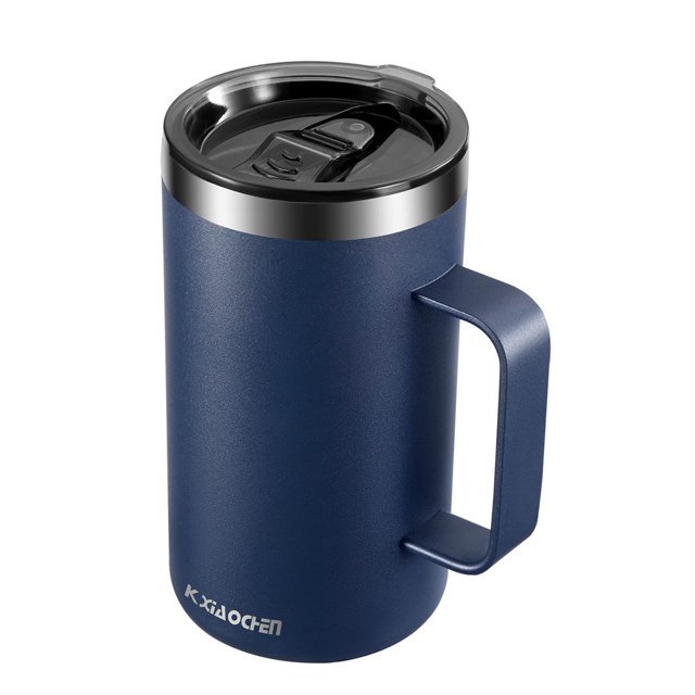 KXIAOCHEN Taza de café aislada con tapa, taza de café de acero inoxidable, vaso de café al vacío de doble pared con asa, taza de café térmica de viaje premium (azul marino)