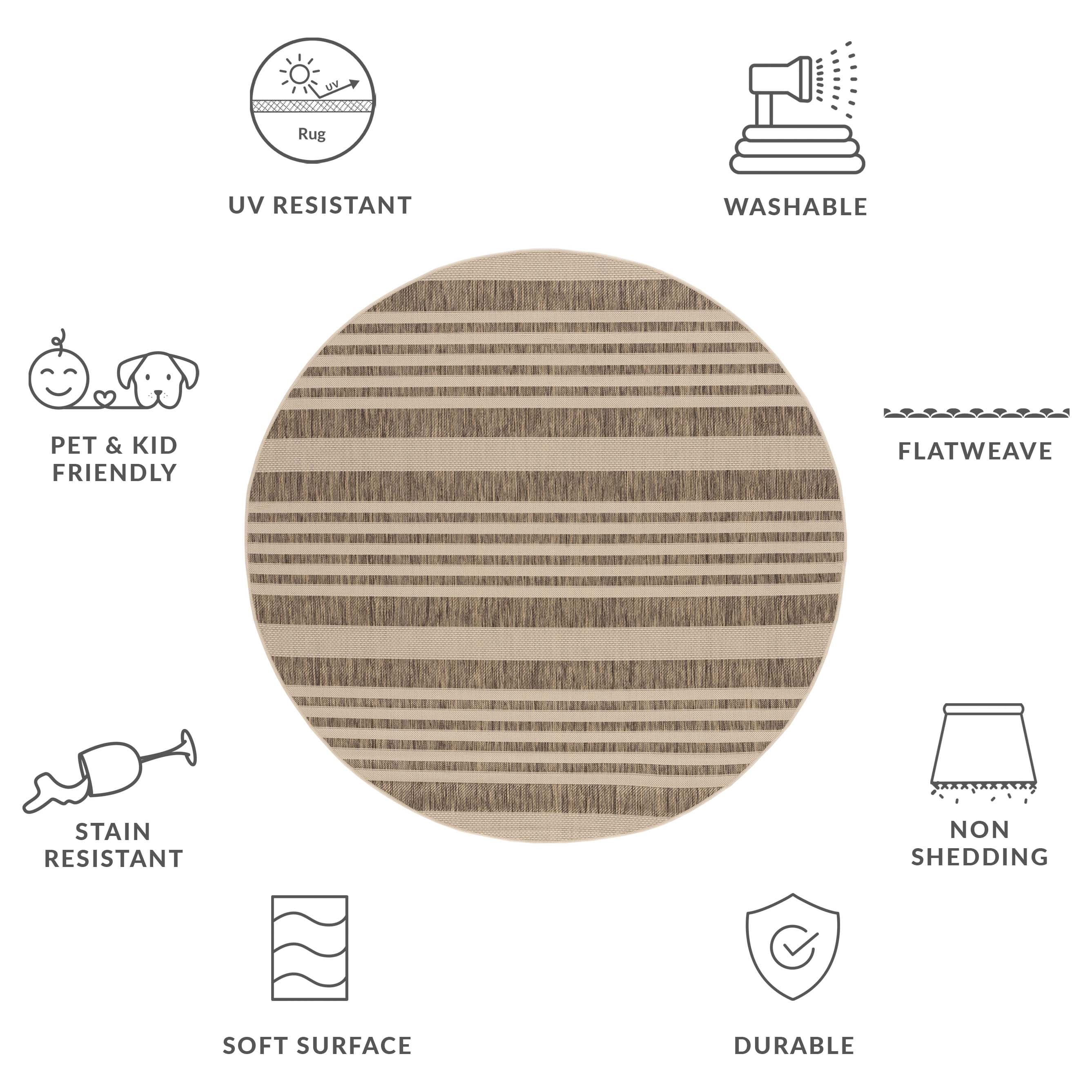 Safavieh Courtyard Caroline Striped Indoor/Outdoor Area Rug, Brown/Bone, 4' x 4' Round