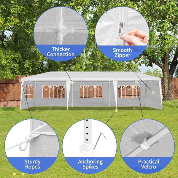 Alvantor White 10x30 ft Outdoor Pop Up Canopy Tent with 8 Removable Sidewalls,Easy-Setup Gazebo,8 Sides