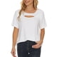 thumbnail image 3 of Top de manga corta para mujer Moda Casual Cuello redondo Escote hueco Color sólido Camisa de manga corta Blanco S, 3 of 7