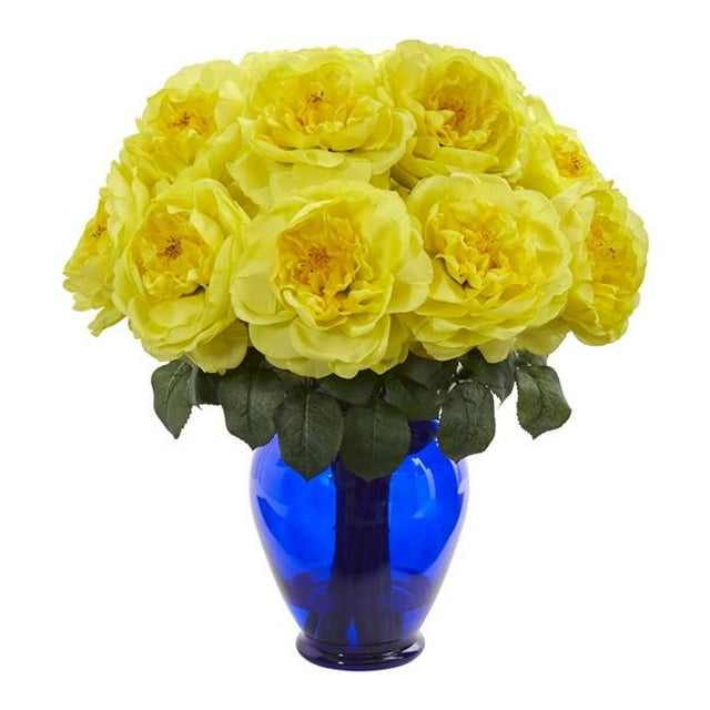 Nearly Natural 1620-YL Rose Artificial Arrangement in Rose Colored Vase - Yellow