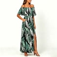 thumbnail image 5 of NTACZA Womens Summer Dresses Casual Hawaiian Sundress Tropical Maxi A-Line Elastic Waist Short Sleeve Boat Neck Vacation Size L, 5 of 6
