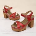 thumbnail image 6 of Viluyesy Womens Block Heels Sandals, Open Toe Shiny Faux Leather Ankle Strap Summer Platform Shoes Red US6, 6 of 9