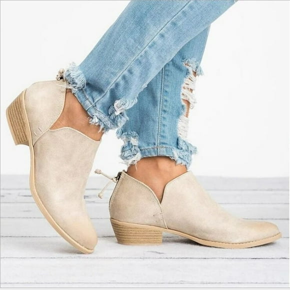 Women's Short Suede Pointed Toe Solid Color Sleeve Short Tube Mid Heel Retro Ankle Boots