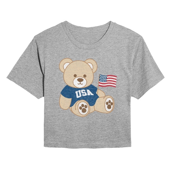 Instant Message - USA Teddy Bear Cropped Graphic T-Shirt