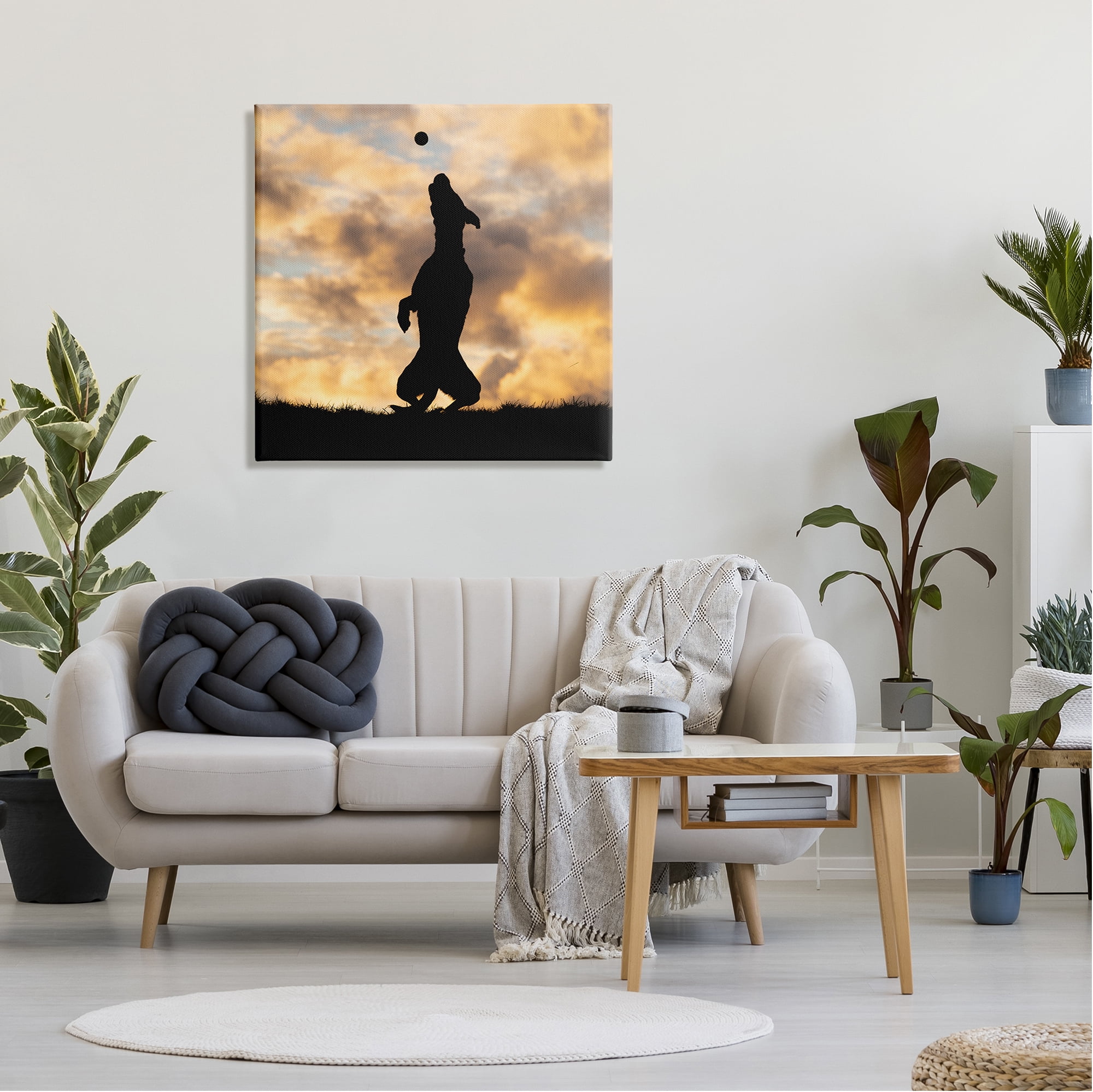 Stupell Industries Dog Playing Sunset Silhouette Animals & Insects Photography Gallery Wrapped Canvas Art Print Wall Art, 30 x 30