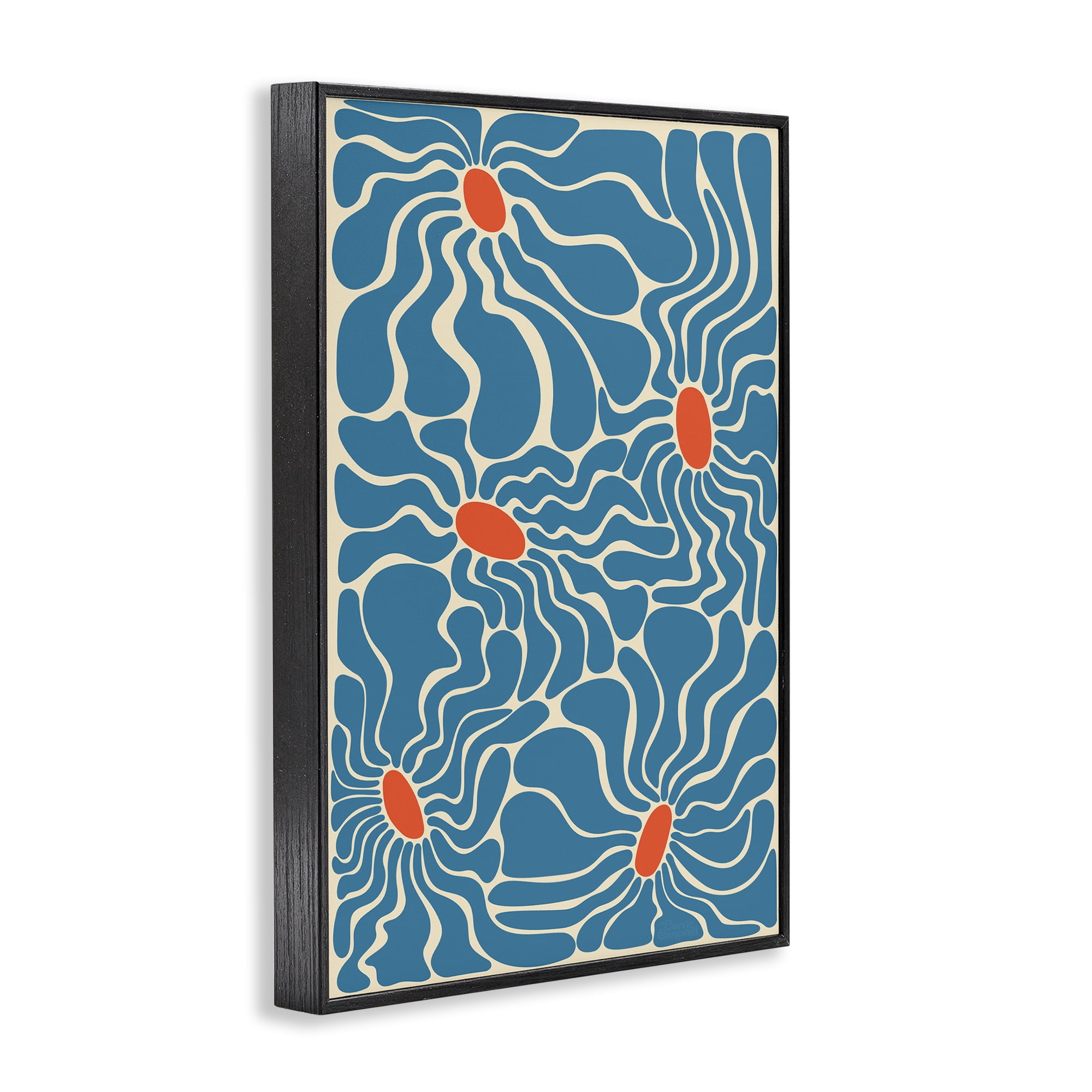 Stupell Industries Groovy Fluid Flowers Botanical & Floral Painting Black Framed Art Print Wall Art, 20 x 30