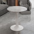 thumbnail image 2 of 27.6-inch white coffee table, mid-century modern style dining table, suitable for 2-4 people, featuring a round light gray veined marble tabletop, perfect for various settings., 2 of 6