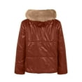 thumbnail image 5 of Olyvenn Women Winter Warm Thicken Puffer Down Jacket Thick Slim Flash Coat Down Outdoor Faux Fur Collar Hood Parka Short Slim Jacket Brown S, 5 of 8