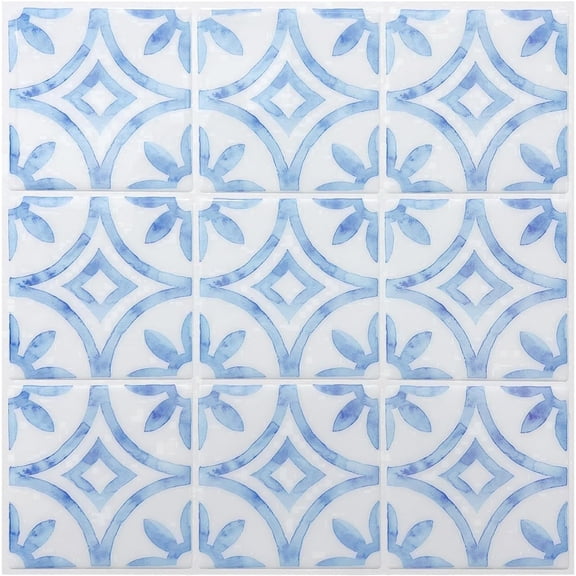 5 Sheets Peel and Stick Backsplash Tile, Self Adhesive Wall Tiles Blue and White Porcelain for Kitchen, Bathroom, Fireplace, RV Decor11.8" x 11.8"