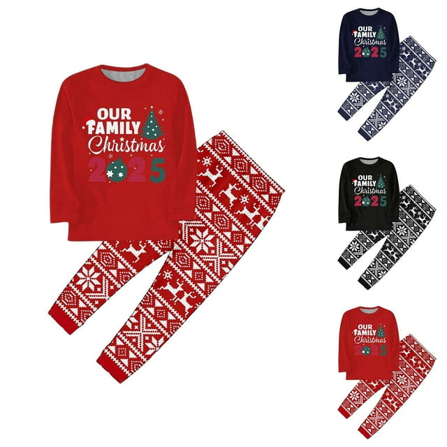 Zhanying Pyjamas de Noël Assortis pour la Famille Ensemble de Nuit 2 Pcs Pyjamas de Noël Pyjamas des Fêtes pour la Famille Tenues d'Automne de Noël Rouge