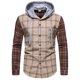 thumbnail image 1 of Camisas De Vestir Para Hombre Manga Corta Camisa de manga larga con cuello encapuchado para hombre, informal, de invierno y primavera, con estampado a cuadros, blusa (Khaki, M), 1 of 7