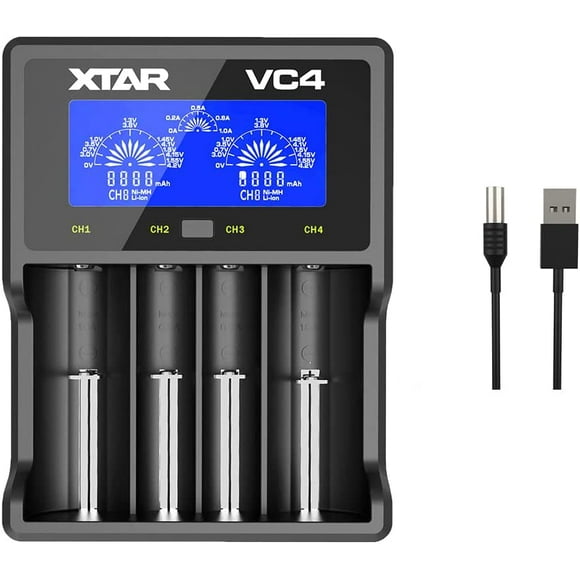 XTAR 18650 y Charger XTAR VC4 Universal y Charger LCD Display 4 Bay Charger for 10400 14500 16340 18350