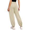 thumbnail image 4 of Pantalón de mujer cintura alta elástico Color puro cordón bolsillos sueltos deportes pierna ancha tobillo atado pantalones de mujer albaricoque XXL, 4 of 6