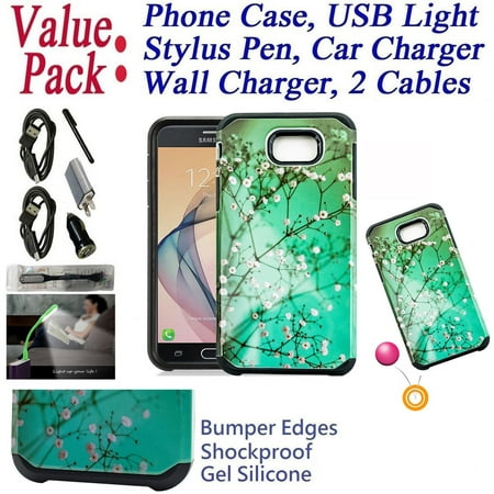 Value Pack + for 5" Samsung Galaxy J5 Prime On5 2016 Case Hybrid Phone Case Shock proof Edges Designed Hard Back Shield Bumper Slim Cover Blossom Teal
