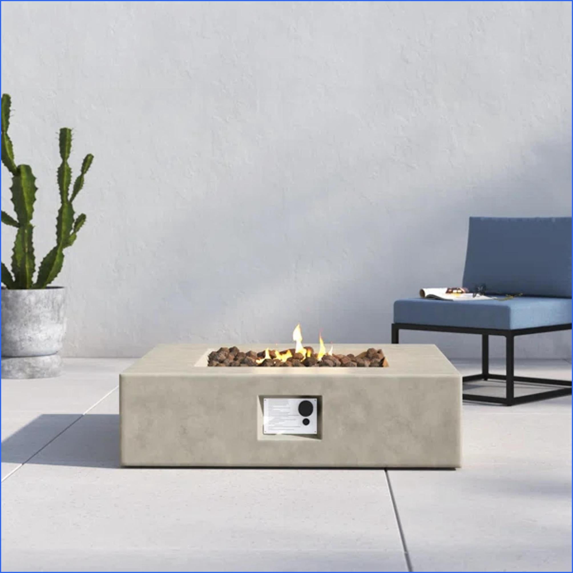 Outdoor Stoves | fogón al aire libre | 12" H Modern Concrete Fire Pit Table for Patio Backyard | Hidden Tank Storage | Concrete