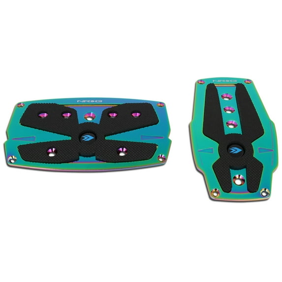 NRG Innovations NRG-PDL-250MC Car Pickup Truck Aluminum Automatic Transmission Foot Pedal Cover Plates with Rubber Trim Inserts