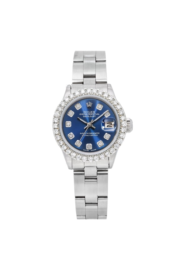 Pre-Owned Rolex Datejust 26MM 6516 Blue Diamond Dial Diamond Bezel Stainless Steel Oyster Bracelet