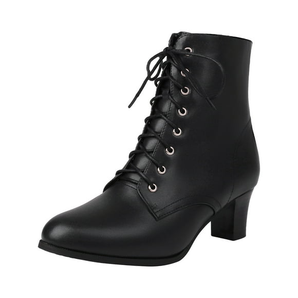 2DXuixsh Dress Boots Women Lace up Short Boots Thick Middle Heel Boots Short Ankle Boots Lightweight Stacked Heel Fashion Ankle Bootie Black Size 39