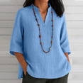 thumbnail image 5 of YuXingFu Plus Size Tops for Women Dressy Long Sleeve V-Neck Asymmetrical Tops - Pleated Detail Silk for Daily Light Blue S, 5 of 8