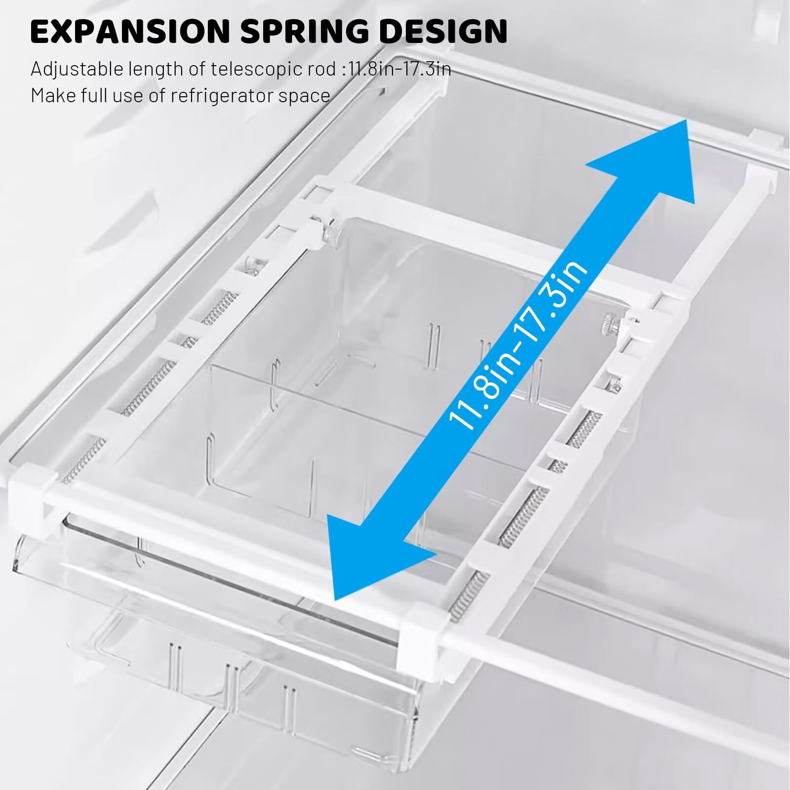 Fridge Organizer Drawer, Refrigerator Drawer Organizer, Pull Out with Handle,Pull Out Shelf Storage Transparent Organizer for Egg,Fruit,Vegetable,Seafood,Beef-4 compartments