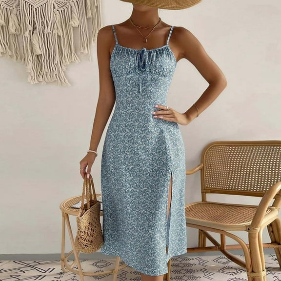 Xixinqiwan No Boundaries Summer Dresses for Women under $10,Women's Bodycon Midi Dress Sleeveless Backless Sexy Side Slit Cocktail Dress Club Party Dress