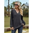 thumbnail image 2 of Womens Long Sleeve T-Shirts Deep V Neck Blouse Dressy Casual 2025 Fashion Loose Soft Fall Winter Clothes Dark Gray M, 2 of 8