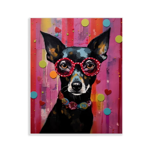 Stupell Industries Dobermann Dog with Glasses Animals Painting Unframed Art Print Wall Art, 11 x 14