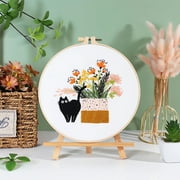 RidaaFri 3 Sets Beginner Embroidery Kit, DIY Cat Patterns, Adults Craft Set, Video Tutorial