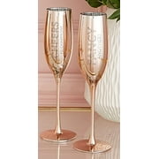 Two's Company Set of 2 Metallic Glass Champagne Flutes (Fancy Cheers)