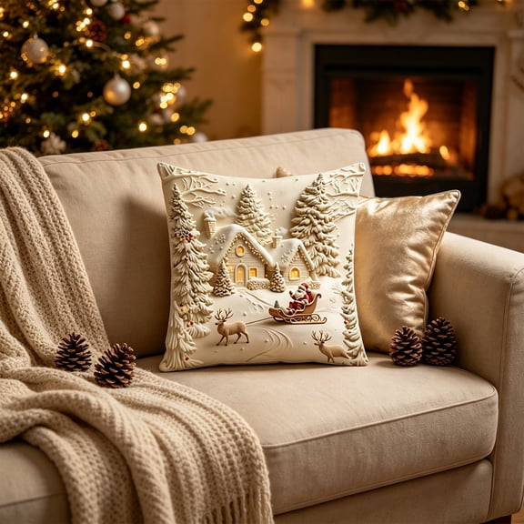 KFUIRDE Christmas-Printed Cushion Cover 18x18in, 3D Printed Sofa Pillow with Festive Christmas Theme, Decorative Cushion Case for Couch Living Room, Xmas Holiday Home Decor A