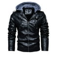 thumbnail image 2 of IYTR Men's Fashion Leather Jackets Long Sleeve Jacket Zipper Hooded Neck Retro Hooded Leather Jackets with Pocket Solid Color Black XXXXL, 2 of 4