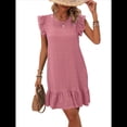 thumbnail image 2 of Vestidos de Verano para Mujer, Cuello Redondo, Corta, Dobladillo con Volantes, Minivestido Informal, Rosa, XXL, 2 of 7
