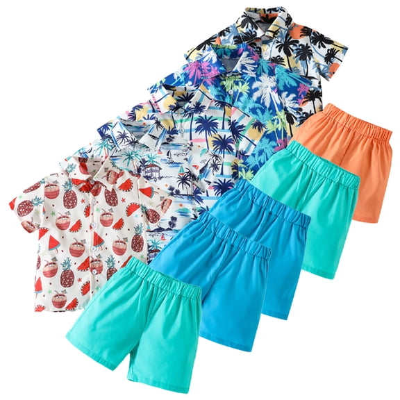 KYAIGUO Kids Toddler Baby Boys Short Sleeve Outfits Set 12M-5Y Baby Button Up Short Sleeve Shirts  Shorts Newborn Summer Beach Clothes Set