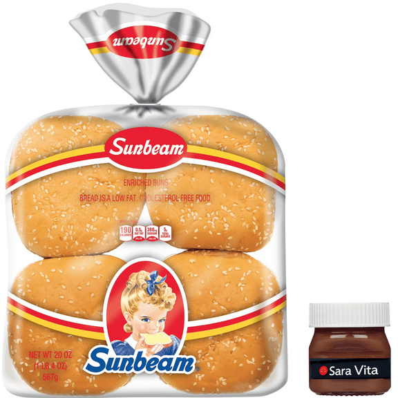 Sunbeam Jumbo Seeded Hamburger Buns, Enriched White Bread Sesame Seed Burger Buns, 8 Ct, Shelf-Stable