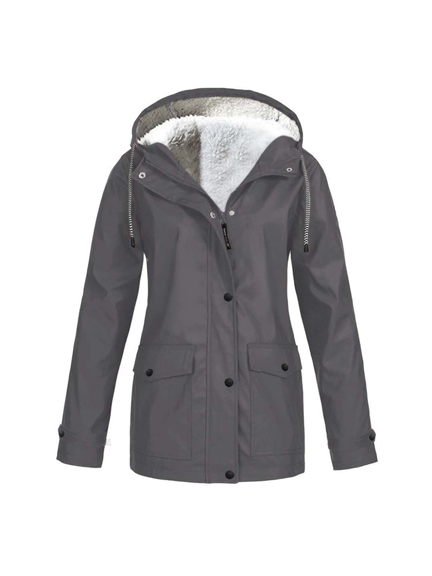 Womens Cotton Jackets with Hood Plus Size Coat Plaid/Floral/Leaves Print Button/Zipper Parka Pockets Outwear Windbreaker 