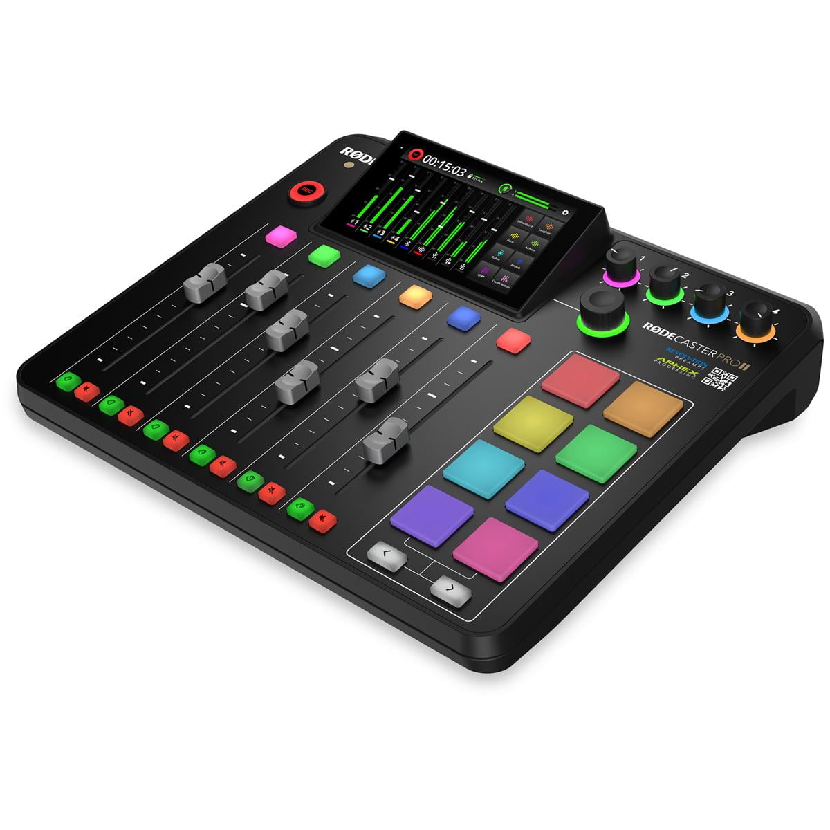 Rode RODECaster Pro II Production Studio Console, Bundle with 4x Turnstile Audio TAP500 Broadcast Microphones and 4x On-Stage DS7200B Mic Stand