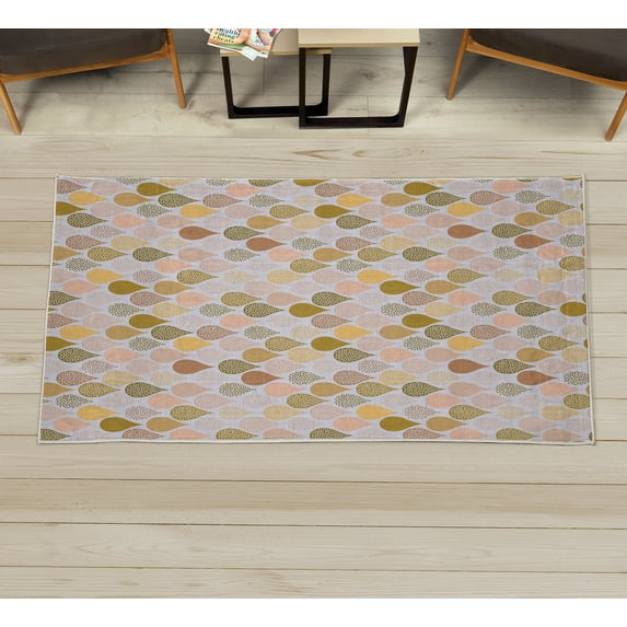 Geometric Decorative Rug, Raindrops Doodle Style Creative Leaf Shaped Colorful Girls Theme, Quality Carpet for Bedroom Dorm and Living Room, 6 Sizes, Pale Coffee, by Ambesonne