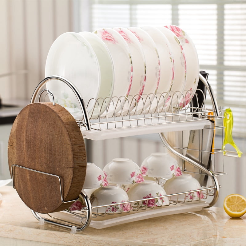 2Tier Dish Rack with Utensil Holder, Cup Holder and Dish Drainer S