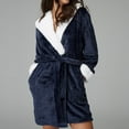 thumbnail image 2 of YOTMKGDO Nightgowns for Women, Bathing Suit for Women, Women Hooded Bathrobe Lightweight Warm Long Flannel Sleepwear Hooded Bathrobe Long Robe, Womens Sleepwear (#2 Navy, S), 2 of 7