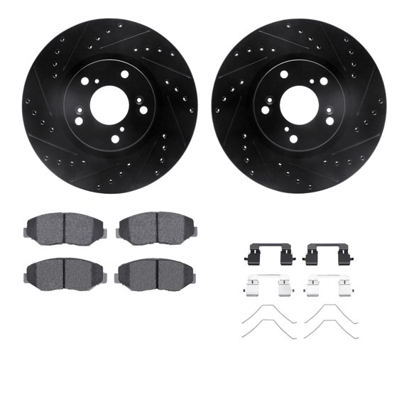 Dynamic Friction Company Front Brake Rotors-Drilled and Slotted-Black with 5000 Advanced Brake Pads includes Hardware 8512-59067